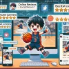 An illustration showing various online reviews and social media posts about the basketball manga 'Ahiru no Sora' featuring the small protagonist. The scene includes smartphone screens, computer monitors, and tablets displaying positive comments, ratings, and enthusiastic reactions. The background shows a modern digital space with a social media theme.