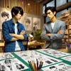 Two-Japanese-manga-creators-in-a-heated-discussion-in-a-modern-studio-with-storyboards-and-manga-drafts-on-the-table-between-them