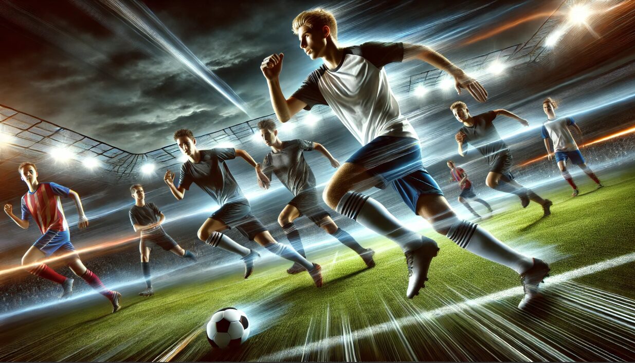 熱戦中の若いサッカー選手たち